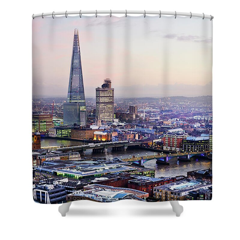 Financial District Shower Curtain featuring the photograph Aerial View Of The Shard And City Of by Allan Baxter
