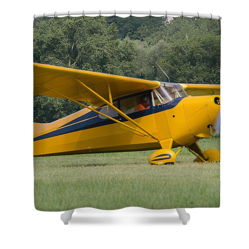 Aviation Shower Curtain featuring the photograph Aeronca 11CC by Guy Whiteley