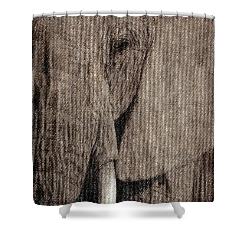 African Elephant Shower Curtain featuring the painting African Elephant Painting by Rachel Stribbling