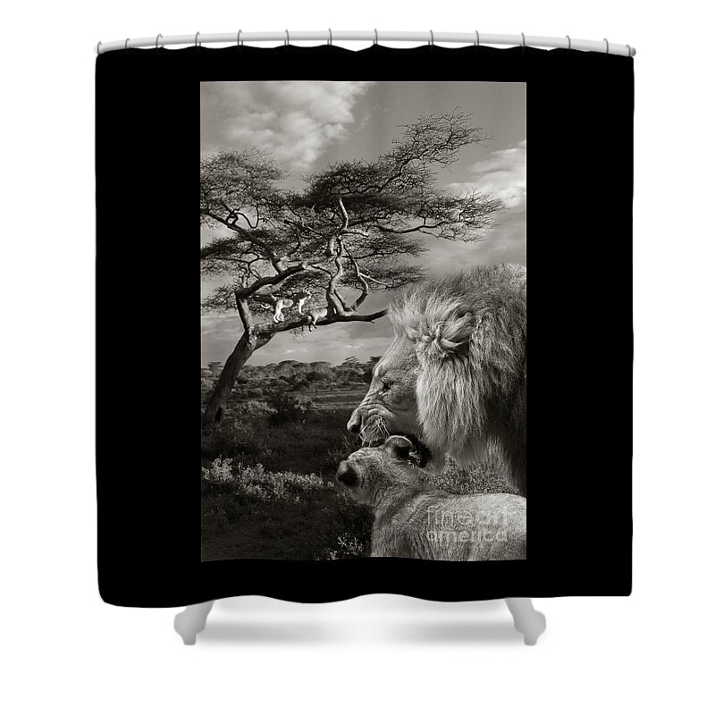 Lion Shower Curtain featuring the photograph African scene by Christine Sponchia