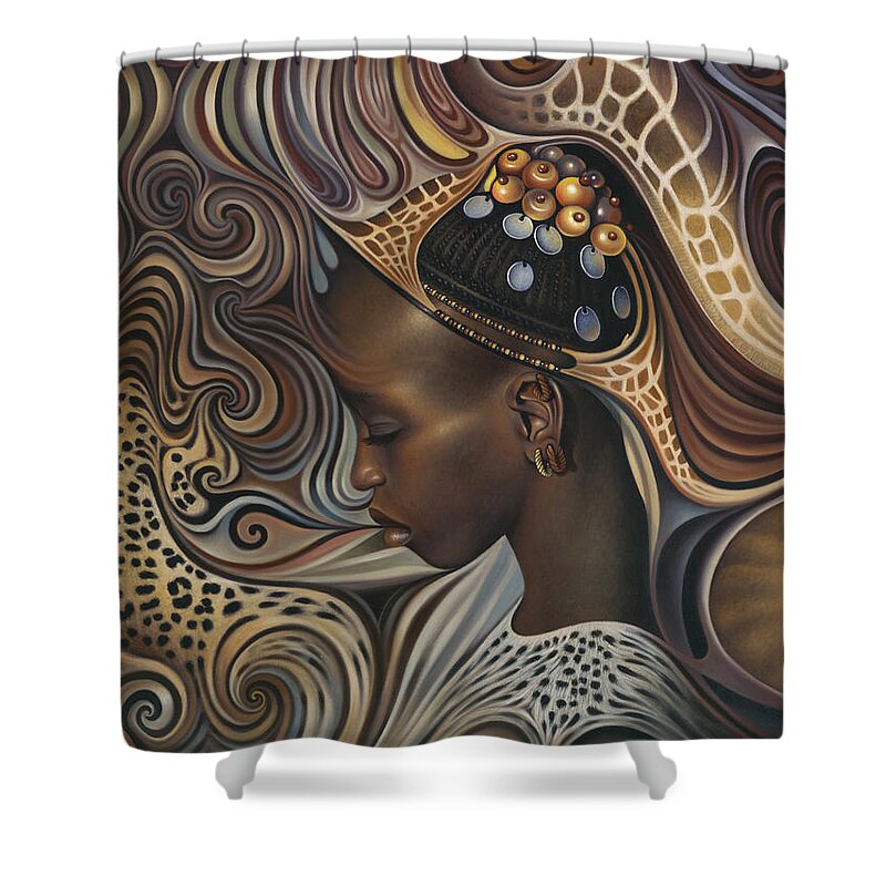 African Shower Curtain featuring the painting African Spirits II by Ricardo Chavez-Mendez