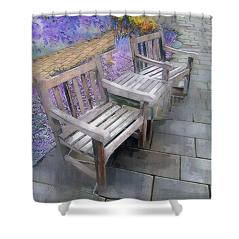 Chairs Shower Curtain featuring the painting After Spring Rain by RC DeWinter