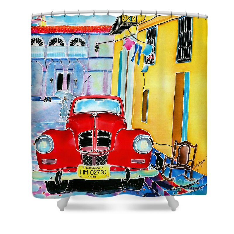 Cuba Shower Curtain featuring the painting Afternoon in Havana by Hisayo OHTA