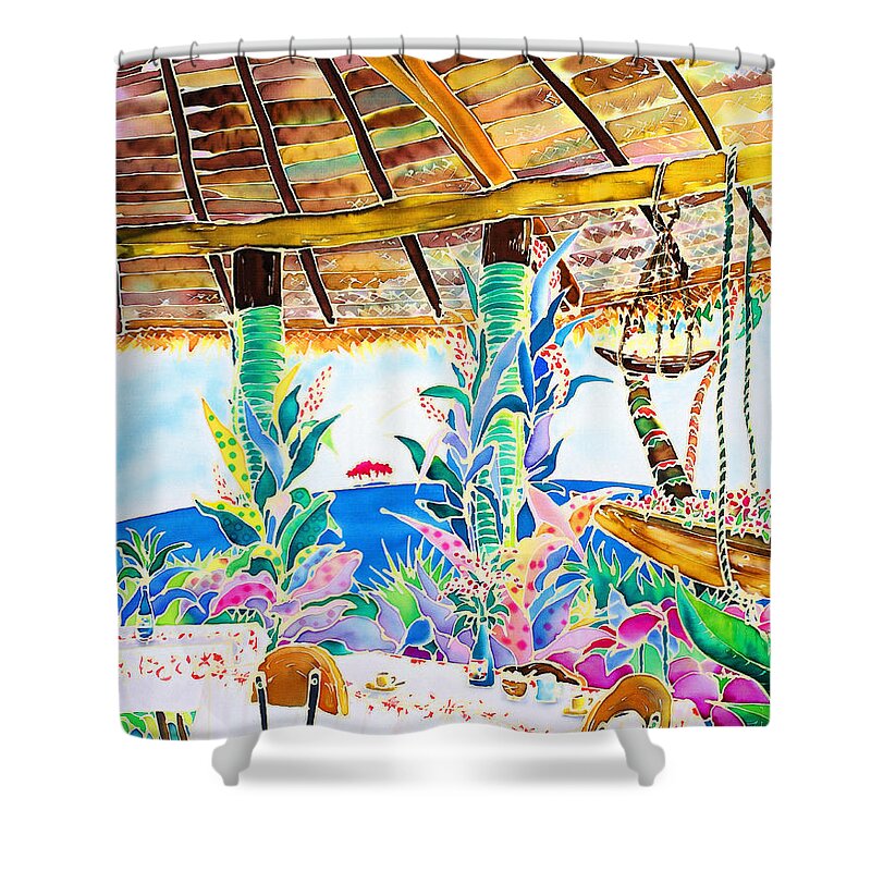 Tropical Shower Curtain featuring the painting Afternoon tea break by Hisayo OHTA
