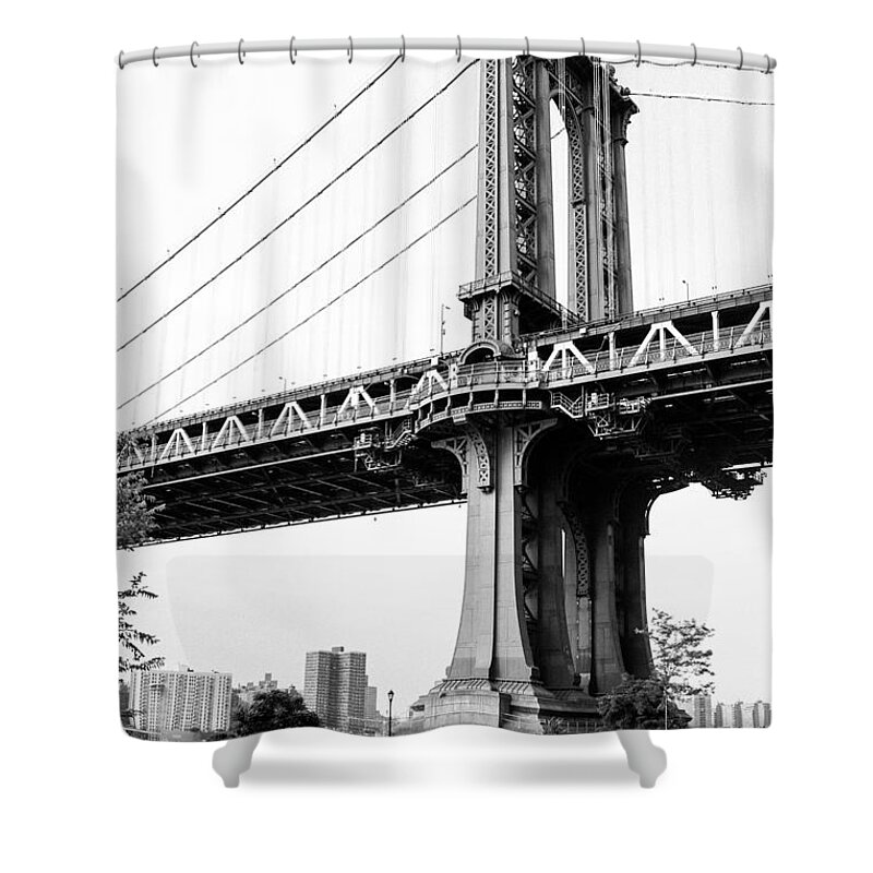 Manhattan Bridge Shower Curtain featuring the photograph Afternoon under the Manhattan Bridge - Brooklyn Bridge Park by Gary Heller