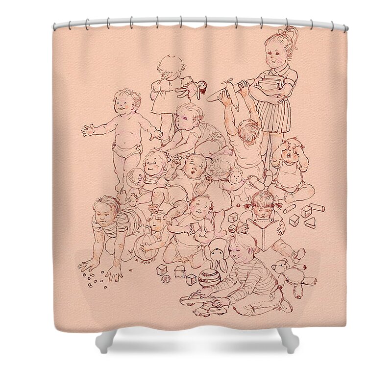 Children Shower Curtain featuring the drawing Ages of Childhood by Michele Myers