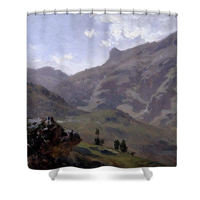 Carlos De Haes Shower Curtain featuring the painting Aguas Buenas. Pyrenees by Carlos de Haes