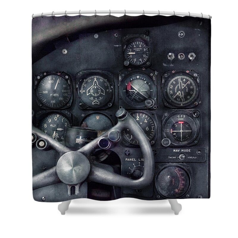 Suburbanscenes Shower Curtain featuring the photograph Air - The Cockpit by Mike Savad