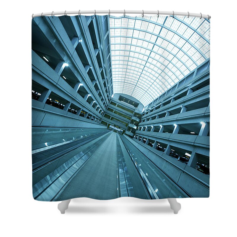 Empty Shower Curtain featuring the photograph Airport Escalator by Skodonnell