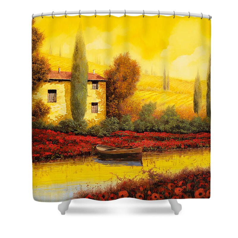Guido Shower Curtain featuring the painting Il Fiume Giallo Al Tramonto by Guido Borelli