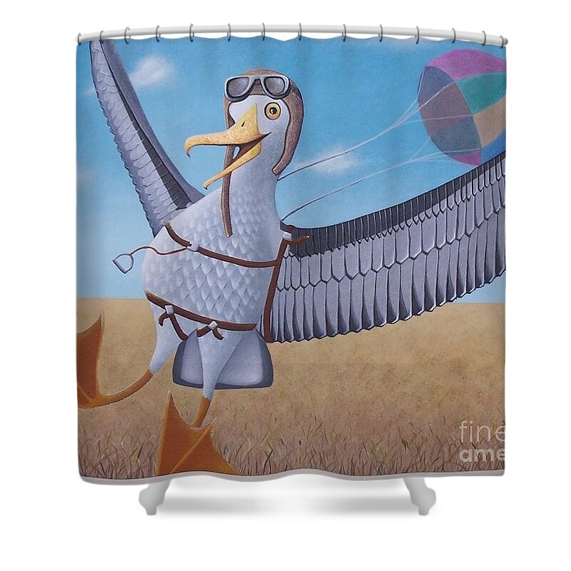 Albatross Shower Curtain featuring the painting Albatross Landing by Susan Williams
