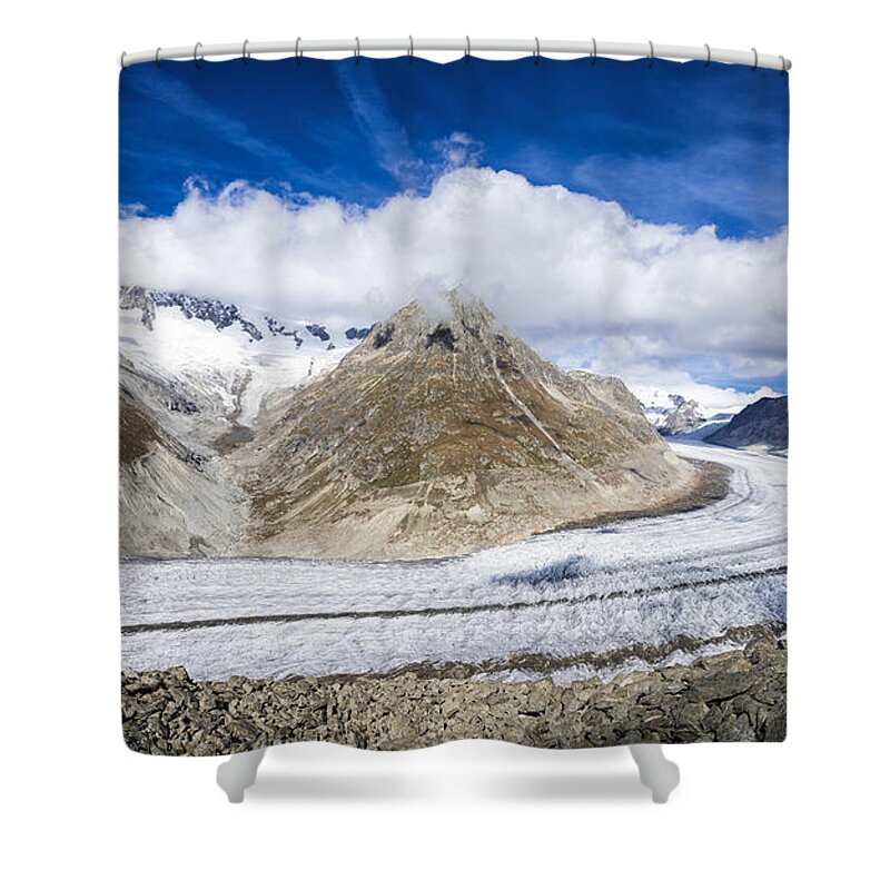 Aletsch Glacier Shower Curtain featuring the photograph Aletsch Glacier on a beautiful sunny day by Matthias Hauser