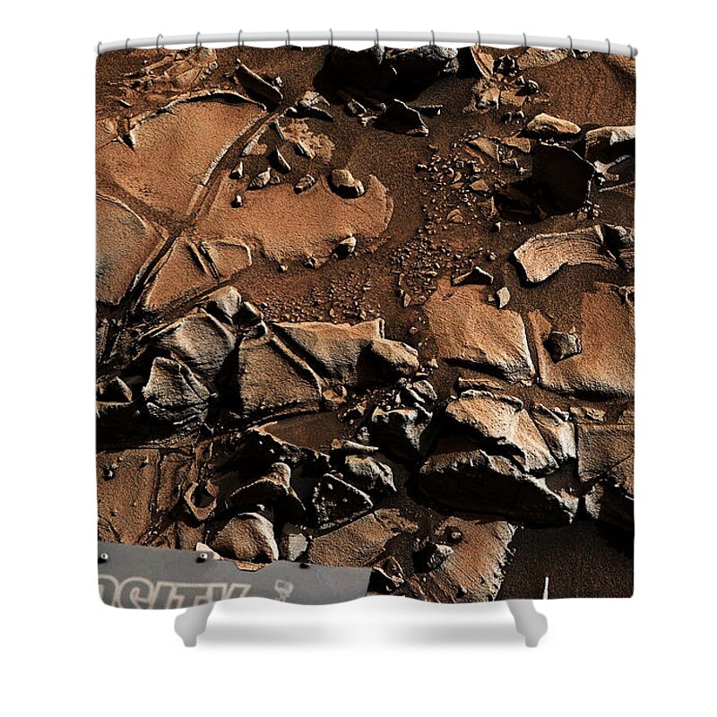 Curiosity Mars Rover Shower Curtain featuring the photograph Alexander Hills bedrock in Mars by Weston Westmoreland