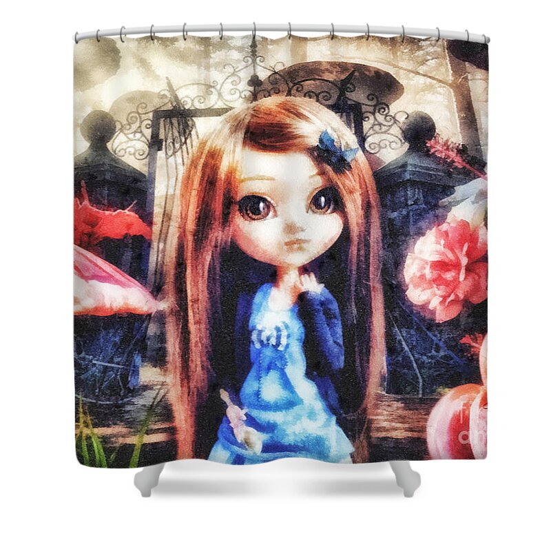 Alice In Wonderland Shower Curtain featuring the mixed media Alice in Wonderland by Mo T