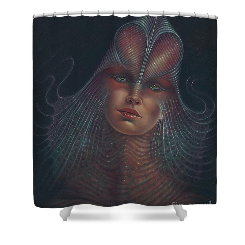 Sci-fi Shower Curtain featuring the painting Alien Portrait Il by Ricardo Chavez-Mendez