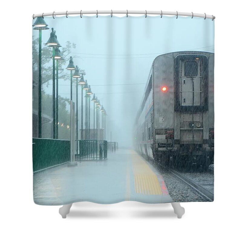 Train Shower Curtain featuring the photograph All Aboard by Charlotte Schafer