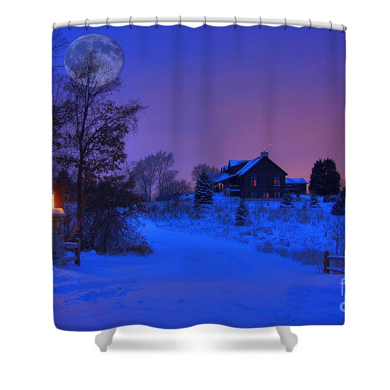Christmas Card Shower Curtain featuring the photograph All is Calm by Wayne Moran