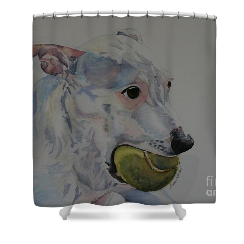Dog Shower Curtain featuring the painting All Mine by Susan Herber