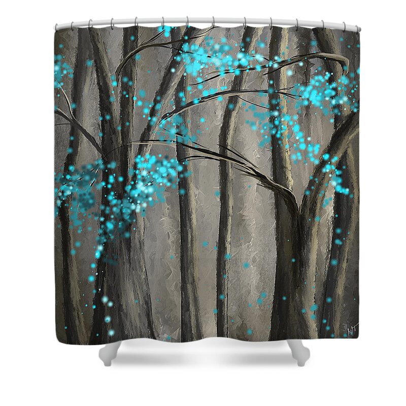 Turquoise Shower Curtain featuring the painting Alleviation- Gray and Turquoise Art by Lourry Legarde