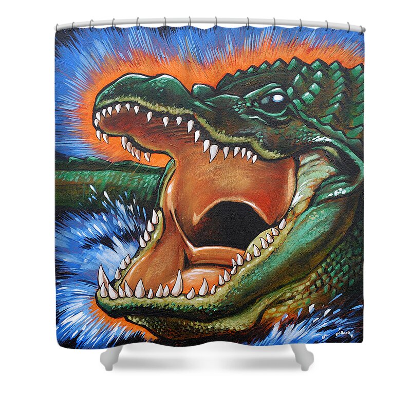 Alligator Shower Curtain featuring the painting Alligator by Glenn Pollard