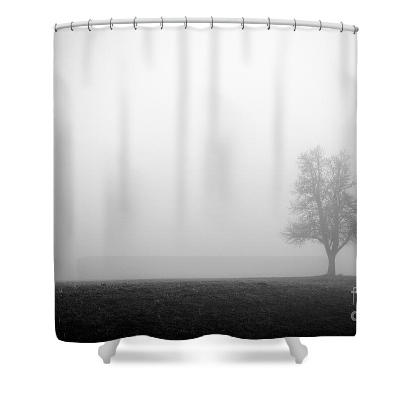 Austria Shower Curtain featuring the photograph Alone In The Fog - Bw by Hannes Cmarits