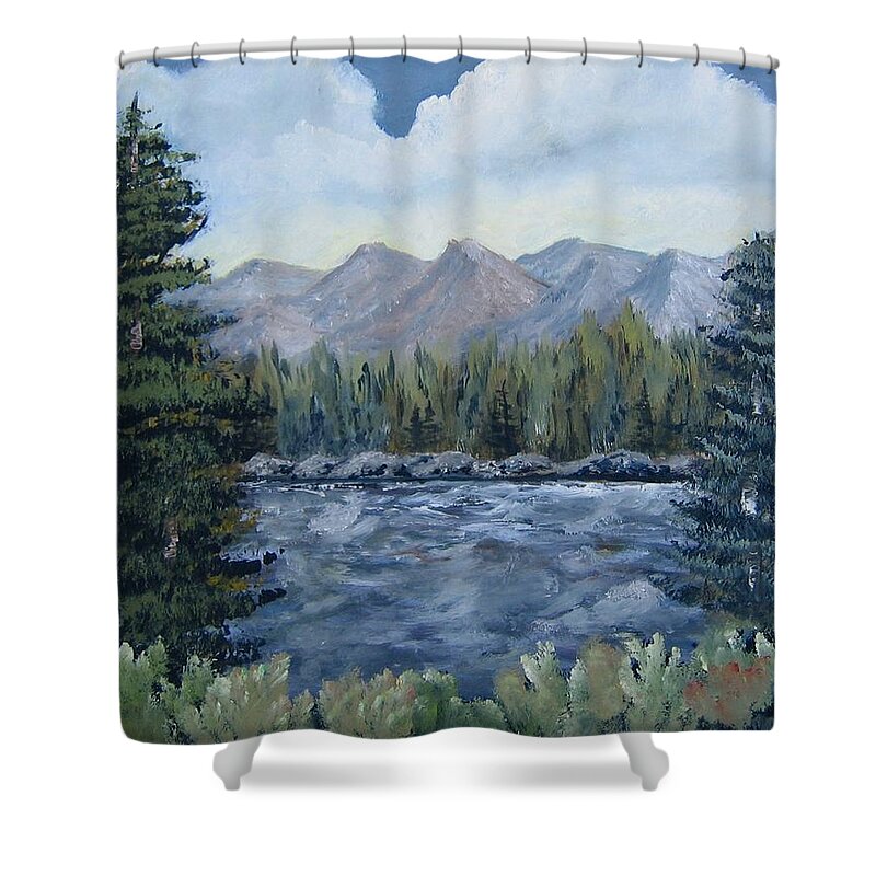 Colorado Landscape Shower Curtain featuring the painting Along the Way by Suzanne Theis