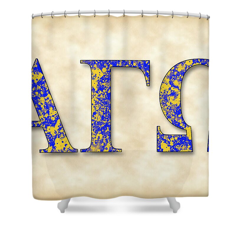 Alpha Gamma Omega Shower Curtain featuring the digital art Alpha Gamma Omega - Parchment by Stephen Younts