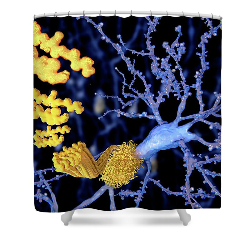 3d Artwork Shower Curtain featuring the photograph Alzheimer Disease, The Beta-amyloid by Juan Gaertner