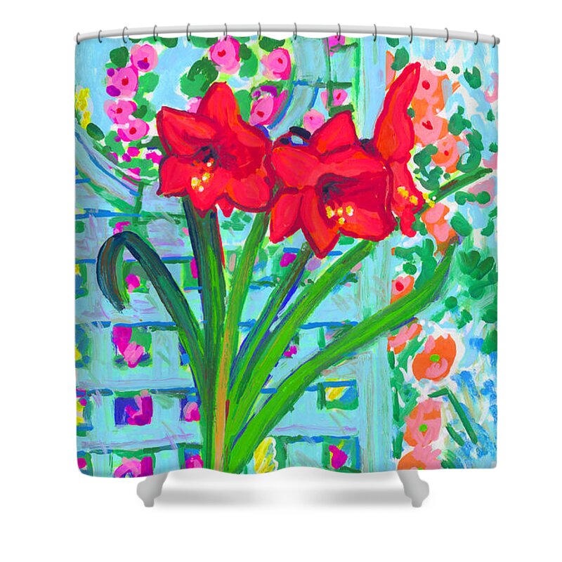 Amaryllis Shower Curtain featuring the painting Amaryllis by Candace Lovely