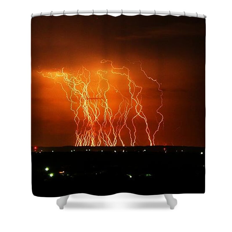 Michael Tidwell Photography Shower Curtain featuring the photograph Amazing Lightning Cluster by Michael Tidwell