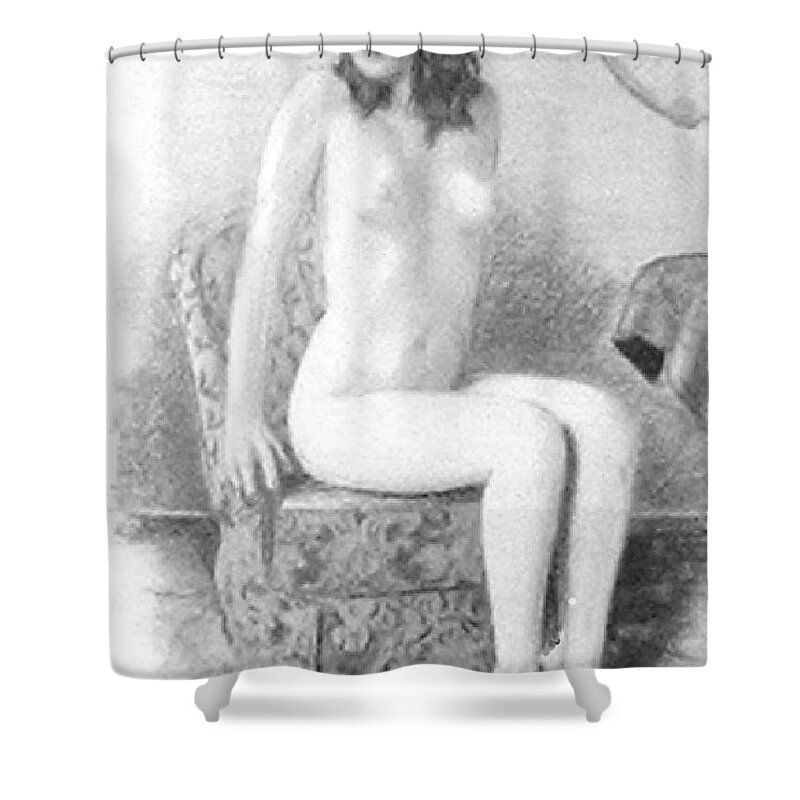 Nude Shower Curtain featuring the drawing Amber by Asa Jones