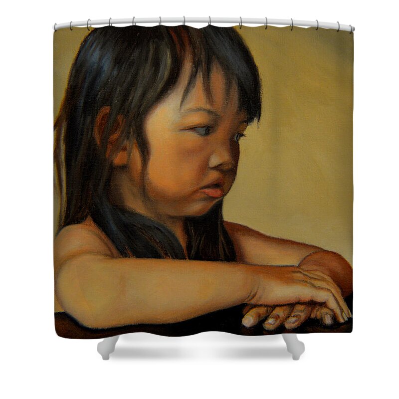 Portrait Shower Curtain featuring the painting Amelie-An 15 by Thu Nguyen
