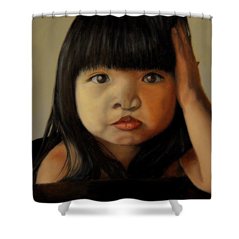Children Paintings Shower Curtain featuring the painting Amelie-An 5 by Thu Nguyen