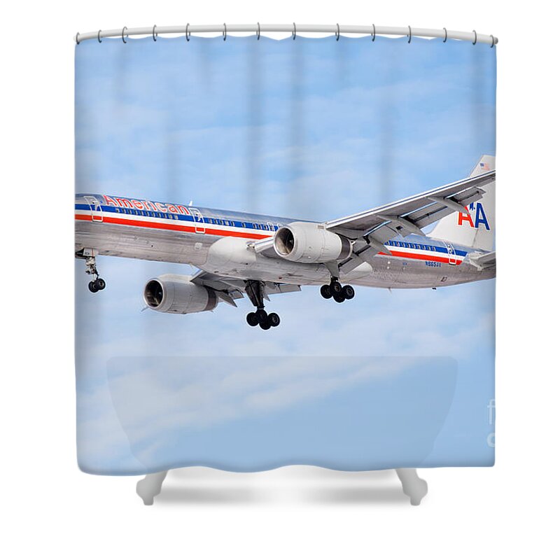 757 Shower Curtain featuring the photograph Amercian Airlines Boeing 757 Airplane Landing by Paul Velgos