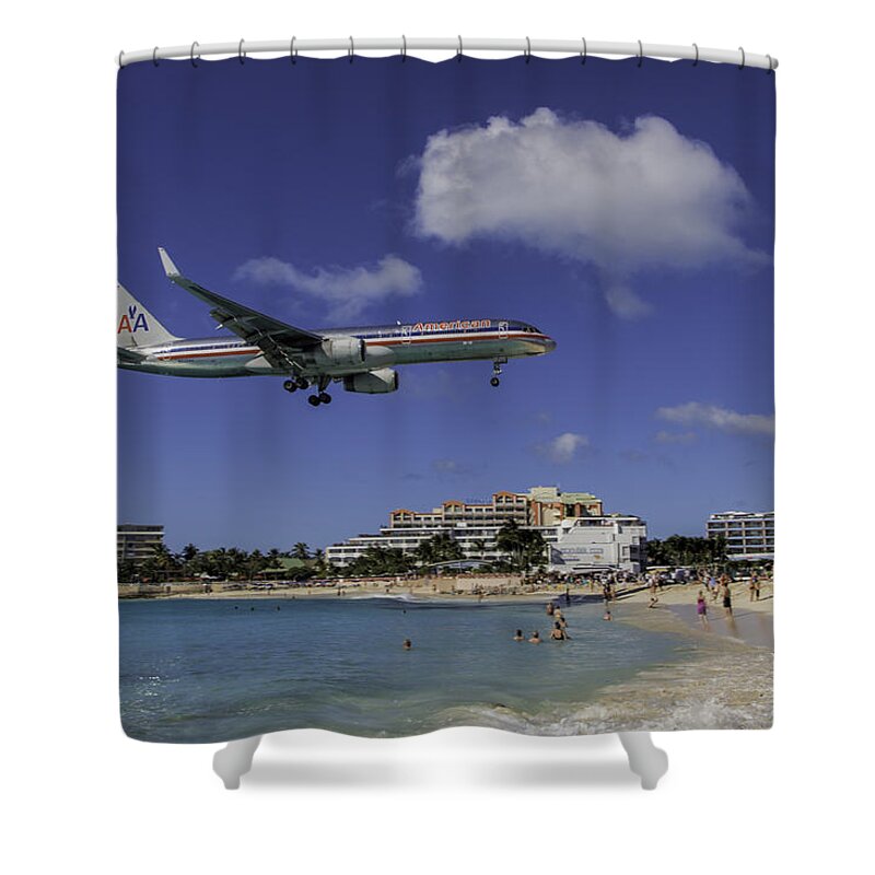 American Airlines Shower Curtain featuring the photograph American Airlines at St. Maarten by David Gleeson