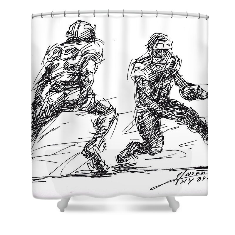 American Football Shower Curtain featuring the drawing American Football 3 by Ylli Haruni