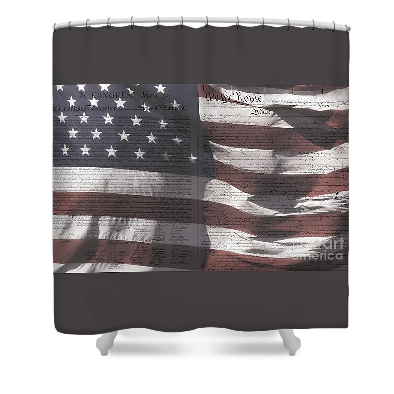 American Shower Curtain featuring the photograph Historical Documents on US Flag by Imagery by Charly