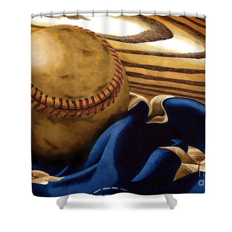 Baseball Shower Curtain featuring the drawing America's Pastime 3 by Cory Still