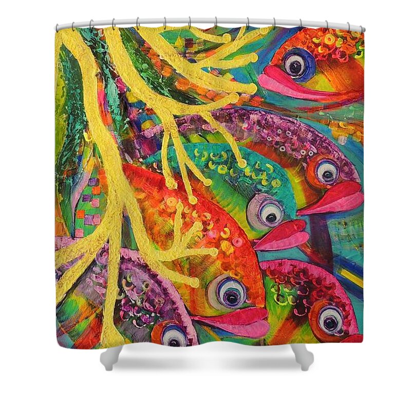 Coral Shower Curtain featuring the painting Amongst The Coral by Lyn Olsen