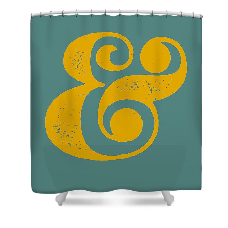 Ampersand Shower Curtain featuring the digital art Ampersand Poster Blue and Yellow by Naxart Studio