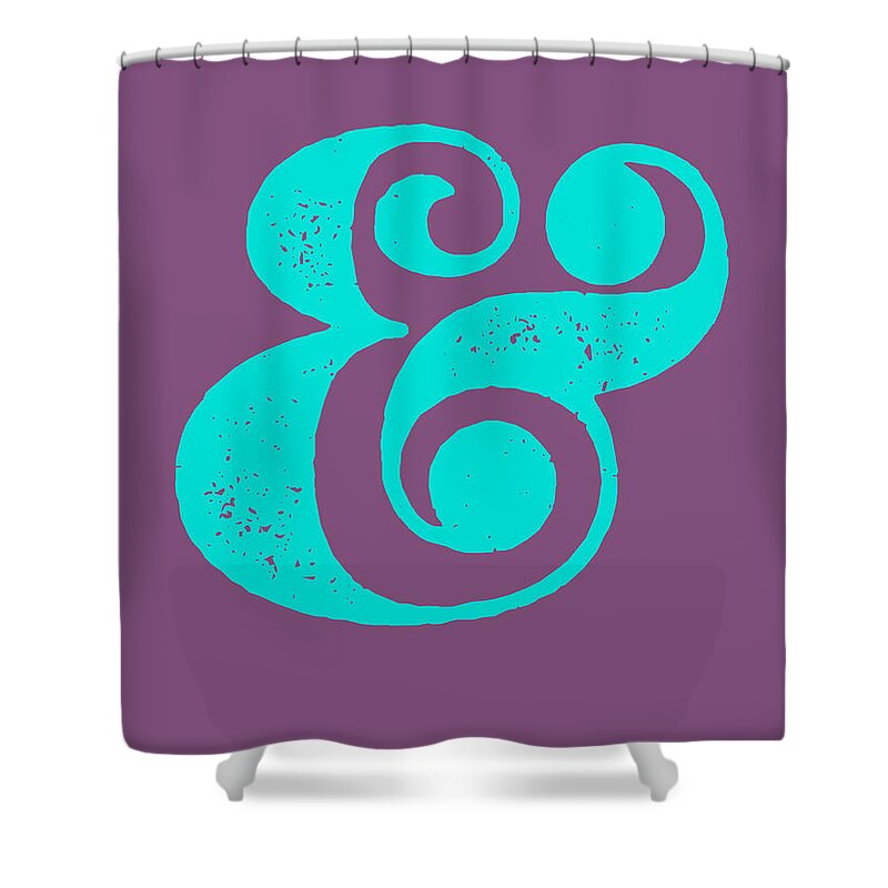 Ampersand Shower Curtain featuring the digital art Ampersand Poster Purple and Blue by Naxart Studio