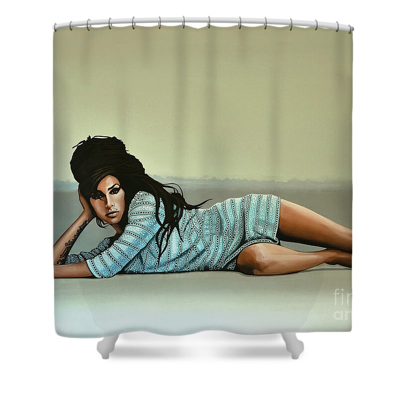 Amy Winehouse Shower Curtain featuring the painting Amy Winehouse 2 by Paul Meijering