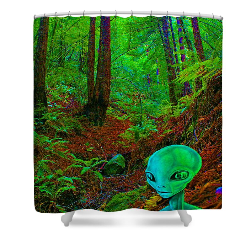 Alien Shower Curtain featuring the photograph An Alien in a Cosmic Forest of Time by Ben Upham III