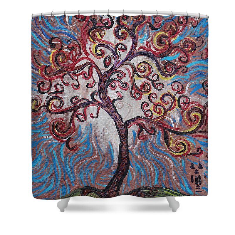 Squiggle Shower Curtain featuring the painting An Enlightened Tree by Stefan Duncan