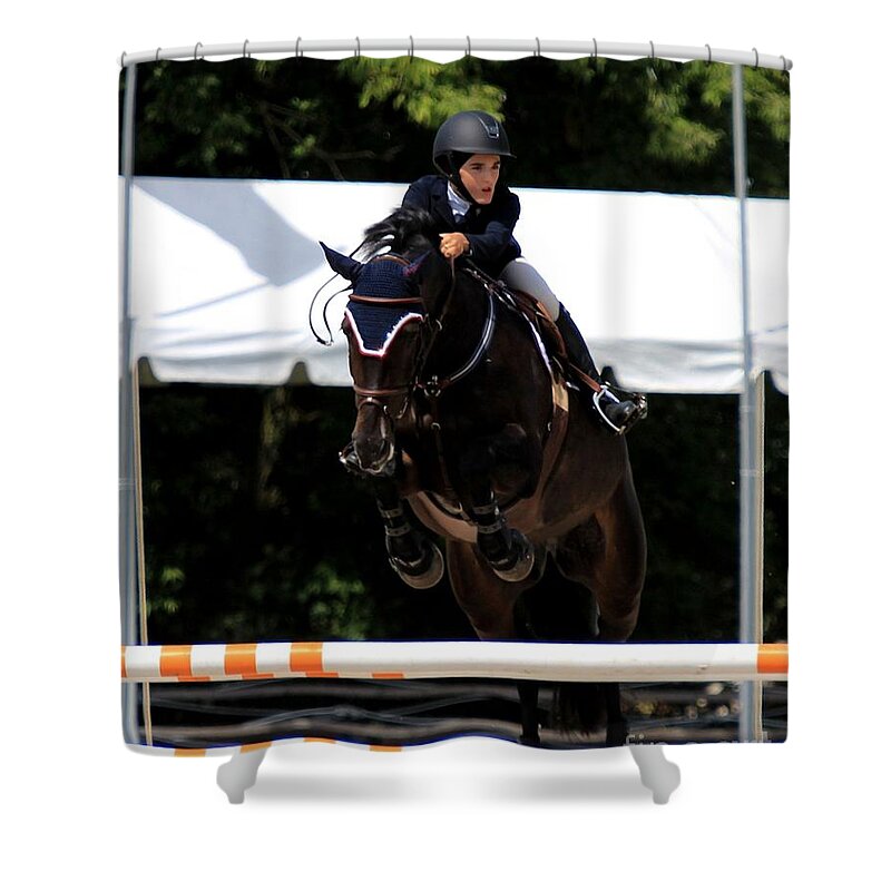 Horse Shower Curtain featuring the photograph An-f-jumper10 by Janice Byer