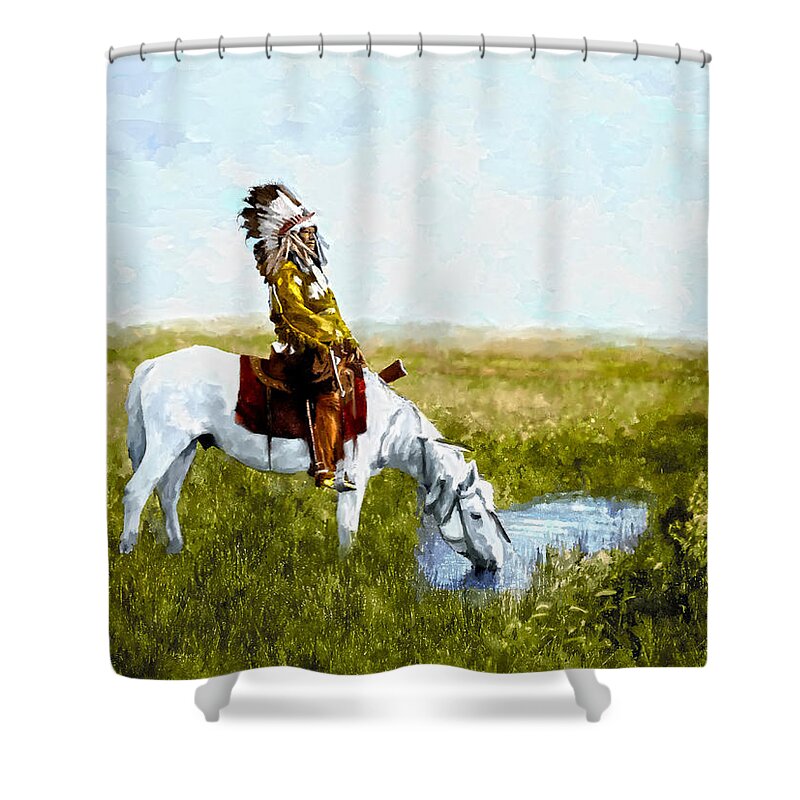 Badlands Shower Curtain featuring the digital art An Oasis in the Badlands by Rick Mosher