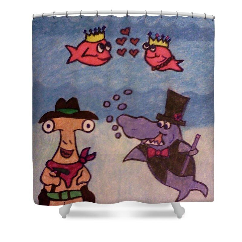 Sharks Shower Curtain featuring the drawing An Ocean Halloween by Christy Saunders Church