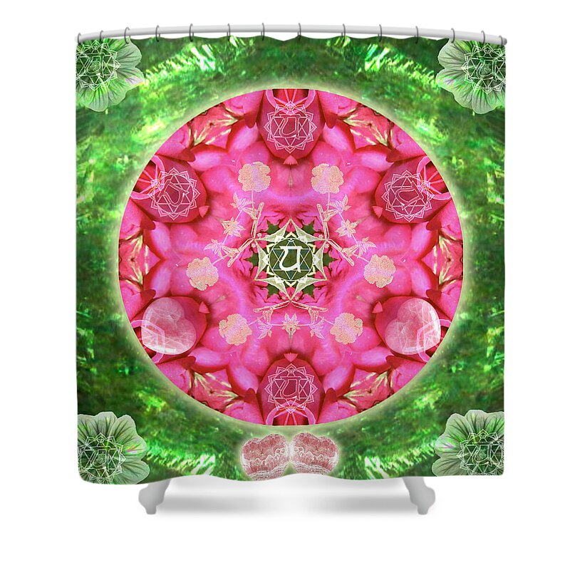 Mandala Shower Curtain featuring the mixed media Anahata Rose by Alicia Kent