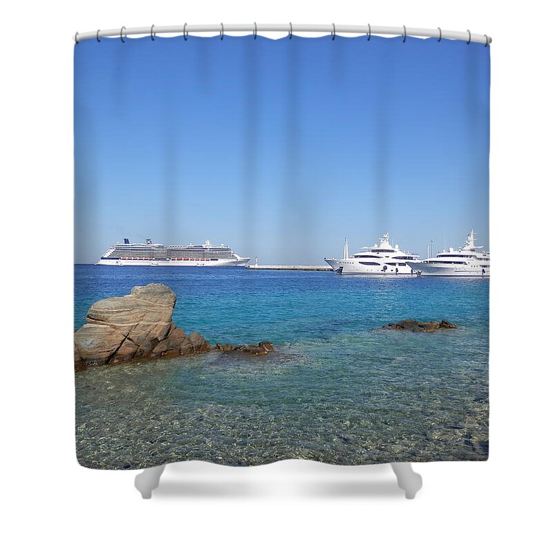 Ship Shower Curtain featuring the photograph Anchored Ships by Pema Hou