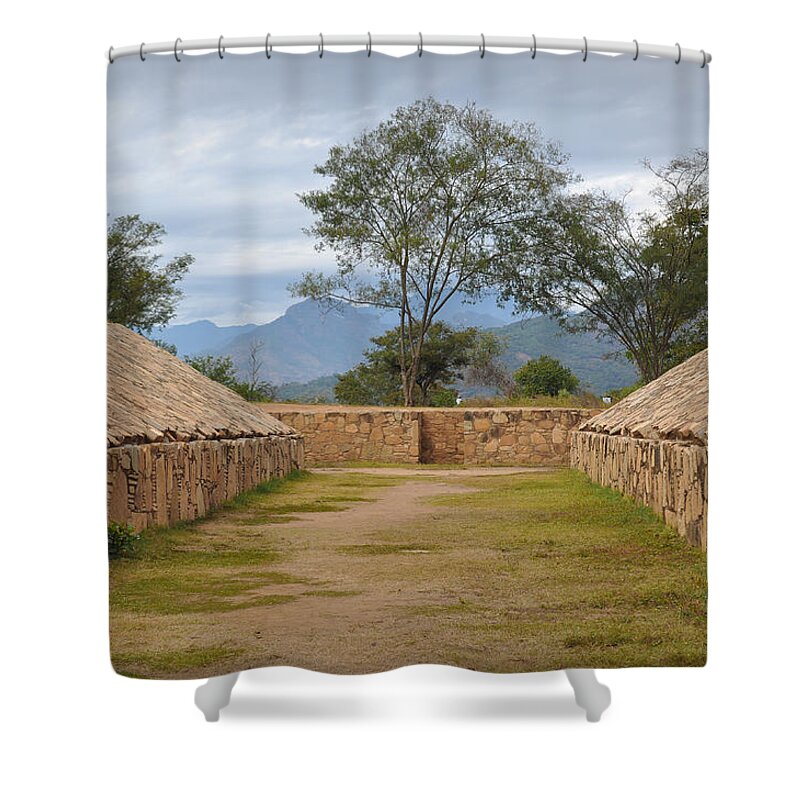 Acapulco Shower Curtain featuring the photograph Ancient Ball Court Game in Mexico by Brandon Bourdages
